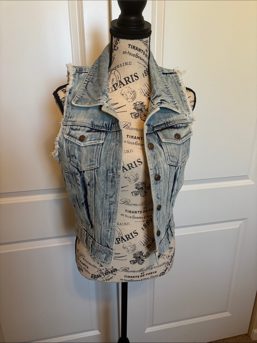 Frayed Light Blue Denim Vest - Sleeveless Jean Jacket